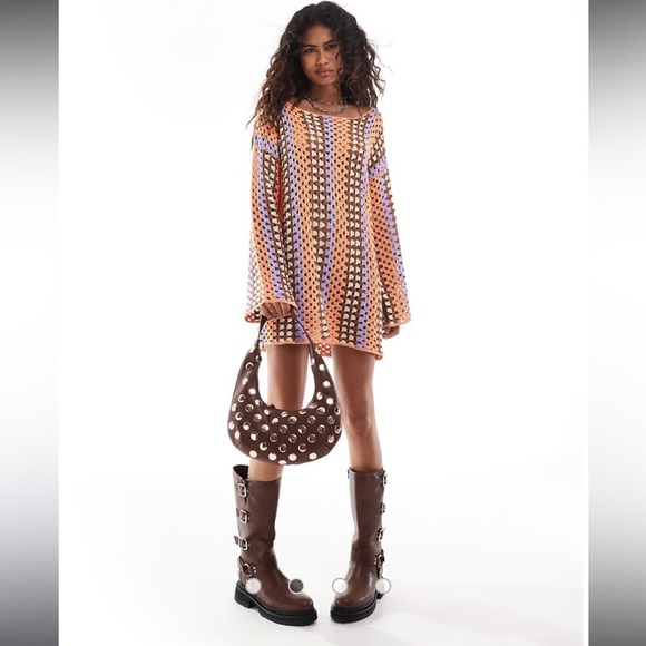 VRG GRL Myra Crochet Knit Dress in Orange and Purple XS NWT - Picture 4 of 5